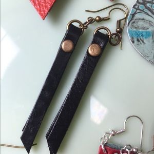 Riveted leather earring dangles nickel free!